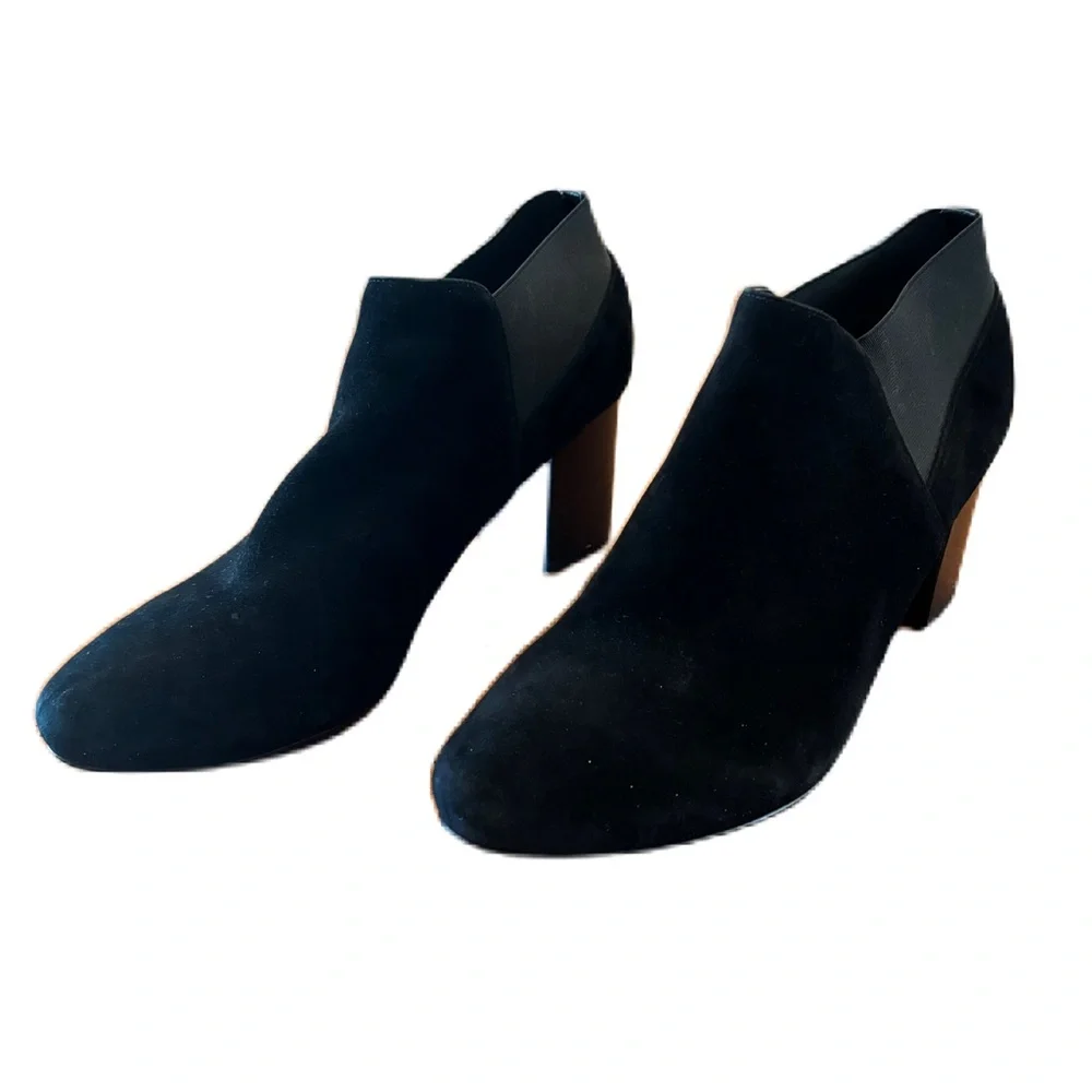 Vaneli Black Leather Suede Booties Block Heel Size 11